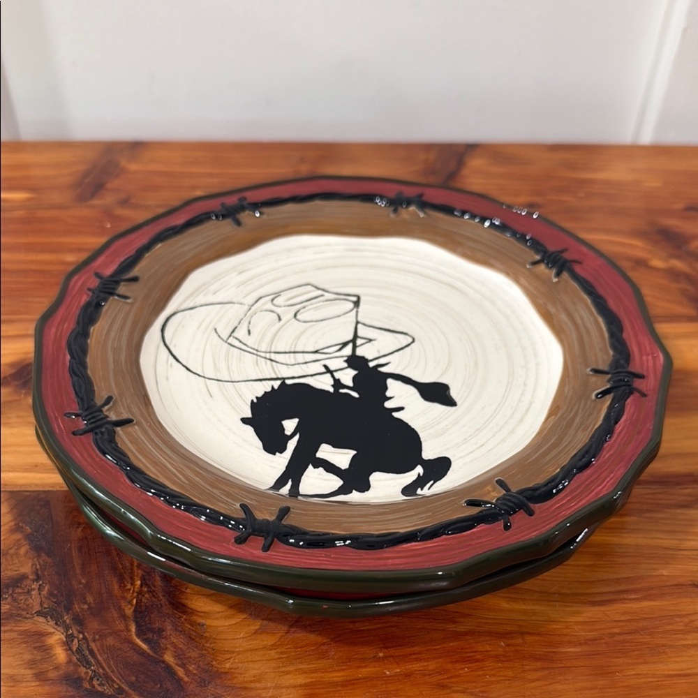 Sonoma Happy Trails Western Cowboy Hat Salad Plates Set of 2
